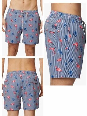 RAINFOREST Wading Flamingo Stretch Swim Trunks in Estate Blue Color XL